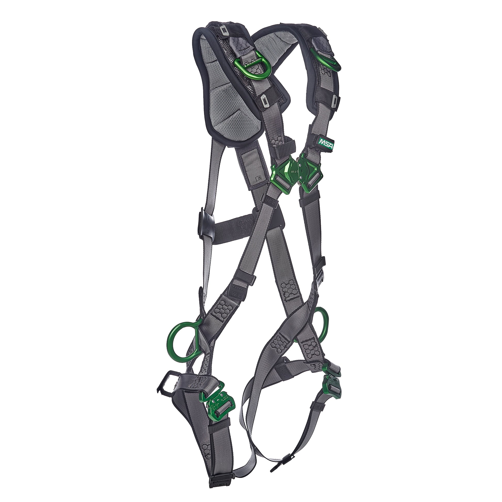 MSA V-FIT Harness w/Back, Side and Shoulder D-Rings - Quick-Connect Leg Straps - Shoulder Padding - Extra Large - 10194886