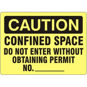 CONFINED SPACE DO NOT ENTER WITHOUT OBTAINING PERMIT NO - CAUTION SIGN - CONFINED SPACE DO NOT ENTER WITHOUT OBTAINING PERMIT NO - CAUTION SIGN, 14X20, Adhesive Vinyl