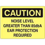 NOISE LEVEL GREATER THAN 85dbA  EAR PROTECTION REQUIRED - CAUTION SIGN - NOISE LEVEL GREATER THAN 85dbA  EAR PROTECTION REQUIRED - CAUTION SIGN, 14X20, Adhesive Vinyl