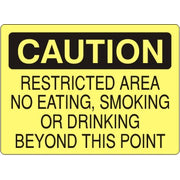 RESTRICTED AREA NO EATING  SMOKING OR DRINKING BEYOND THIS POINT - CAUTION SIGN - RESTRICTED AREA NO EATING  SMOKING OR DRINKING BEYOND THIS POINT - CAUTION SIGN, 14X20, Adhesive Vinyl
