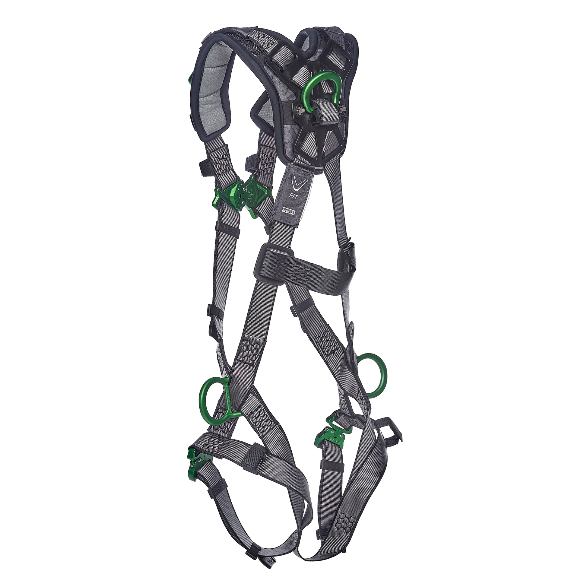 MSA V-FIT Harness w/Back, Side and Shoulder D-Rings - Quick-Connect Leg Straps - Shoulder Padding - Extra Large - 10194886