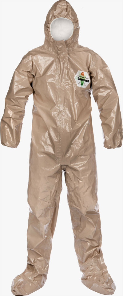 Lakeland ChemMax 4 Plus Tan Coverall - Respirator Fit Hood/Boots - C4T151T