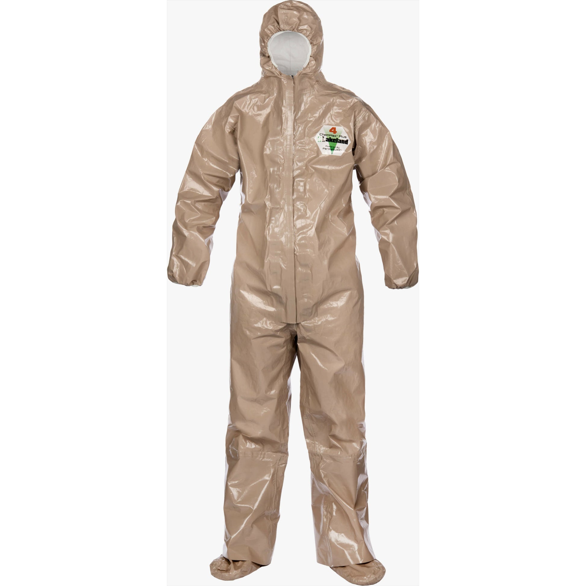 Lakeland ChemMax 4 Plus Tan Coverall - Respirator Fit Hood/Boots/Boot Flaps - C4T165T