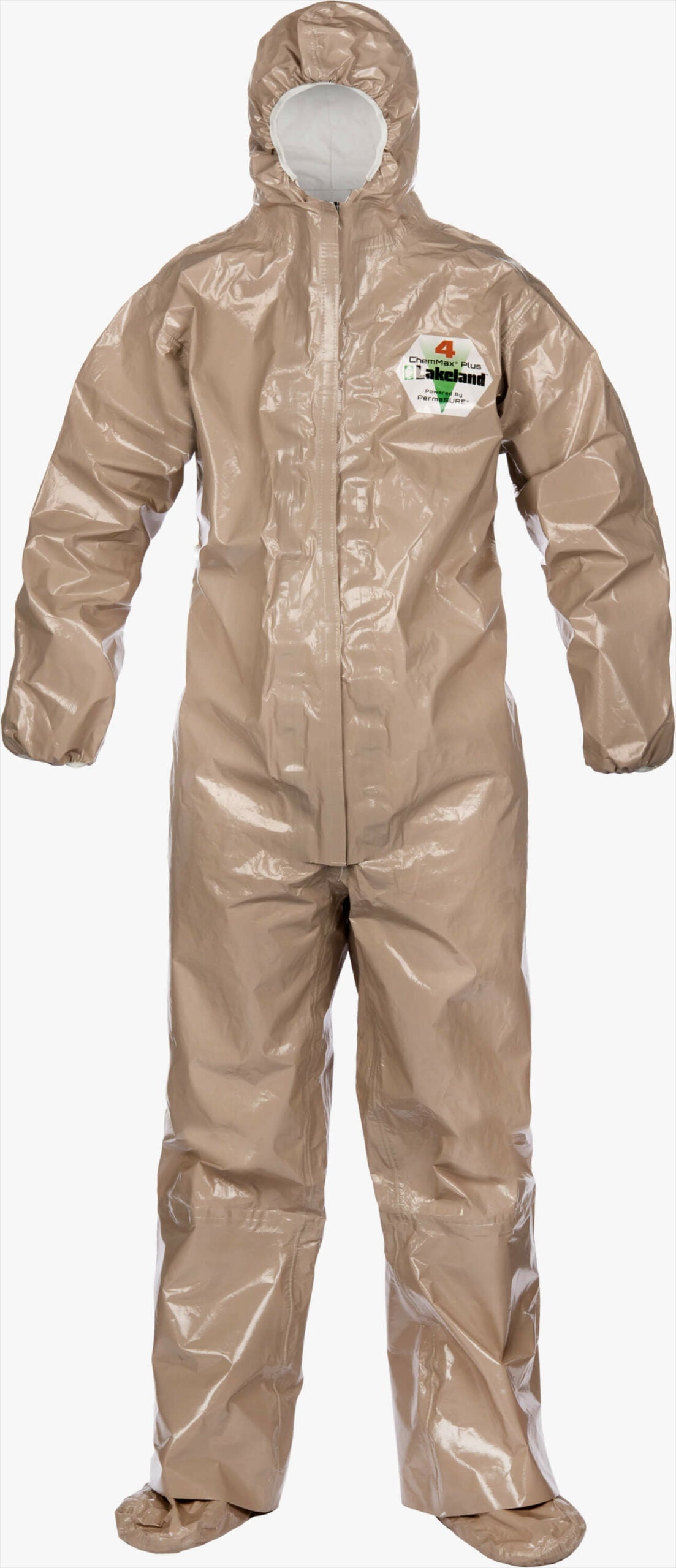 Lakeland ChemMax 4 Plus Tan Coverall - Respirator Fit Hood/Boots/Boot Flaps - C4T165T