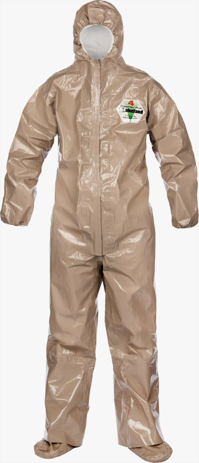 Lakeland ChemMax 4 Plus Tan Coverall - Respirator Fit Hood/Boots/Boot Flaps - C4T165T