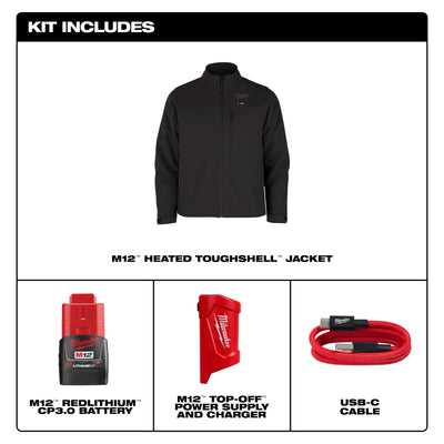 Milwaukee Tools M12 Heated Toughshell Jacket - Complete Kit (Includes Battery) - Black - M100B-21