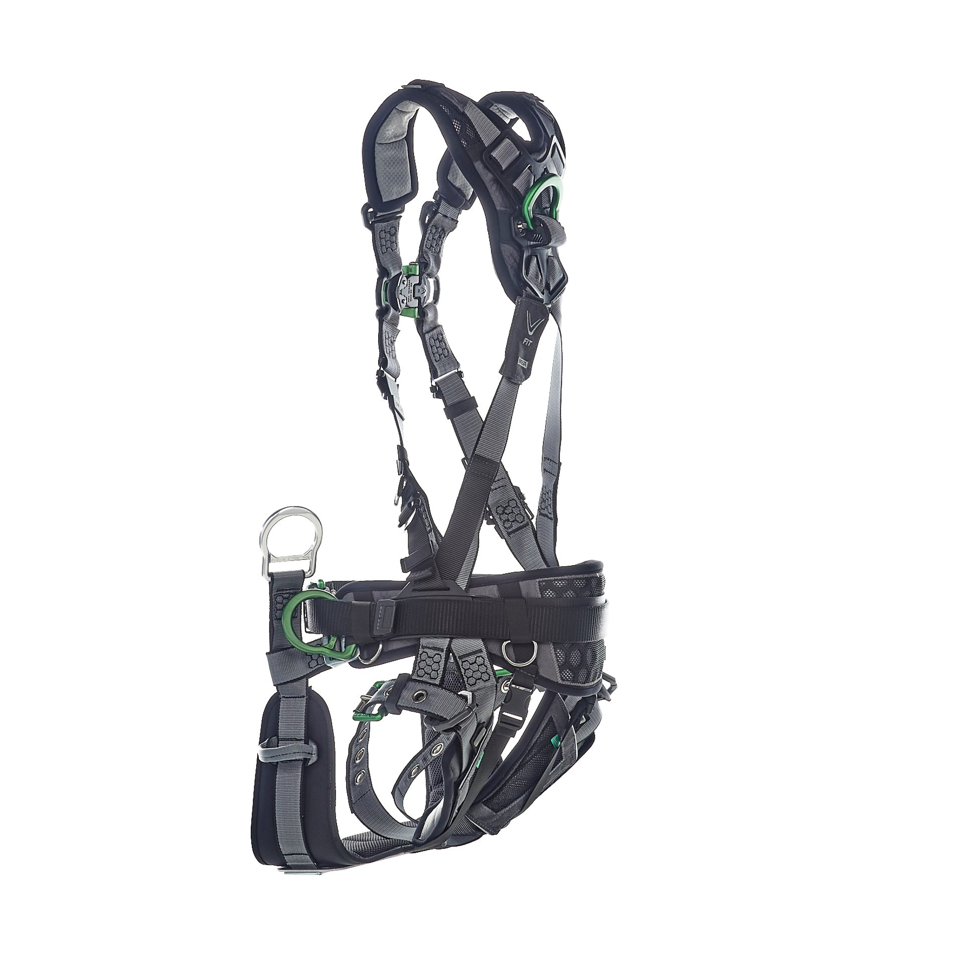 MSA V-FIT Tower Harness w/Back, Front & Side D-Rings - Tongue Buckle Leg and Belt Straps - Shoulder & Leg Padding - Standard - 10218042