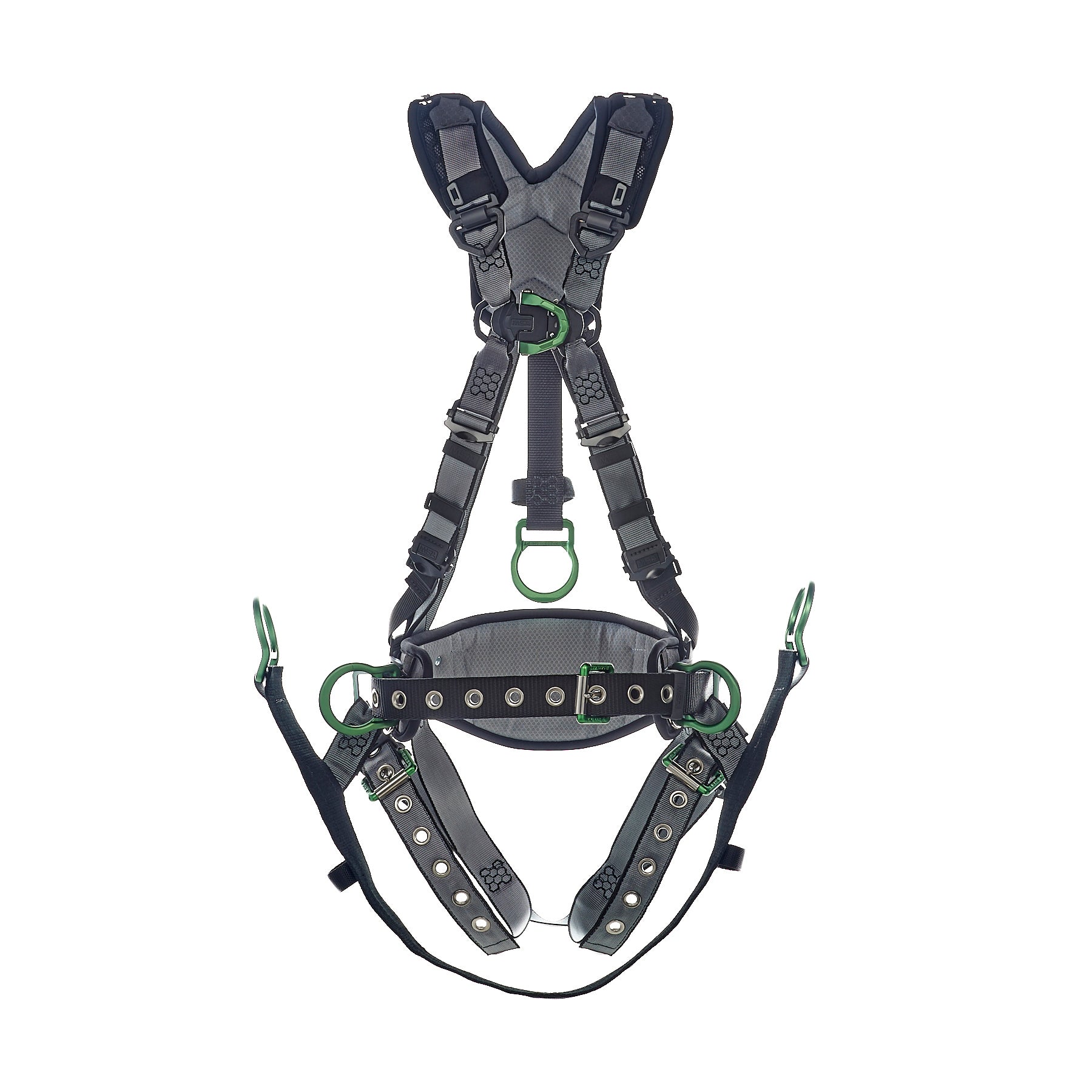 MSA V-FIT Derrick Harness w/Back, Front & Side D-Rings - Tongue Buckle Leg Straps - Shoulder Padding - Extra Small - 10195204