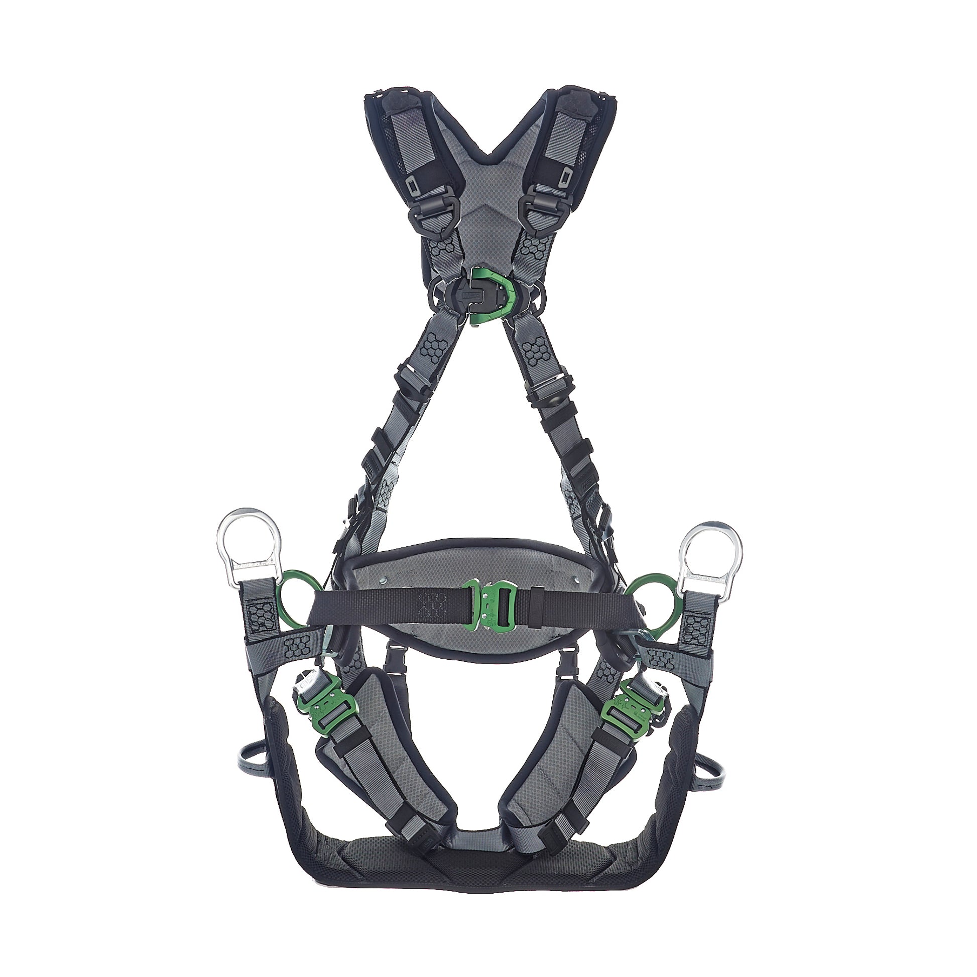 MSA V-FIT Tower Harness w/Back, Front & Side D-Rings - Quick-Connect Leg and Belt Straps - Shoulder & Leg Padding - Extra Large - 10218049
