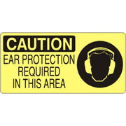 EAR PROTECTION REQUIRED IN THIS AREA WITH EAR PROTECTION PICTO - CAUTION SIGN - EAR PROTECTION REQUIRED IN THIS AREA WITH EAR PROTECTION PICTO - CAUTION SIGN, 7X17, Adhesive Vinyl
