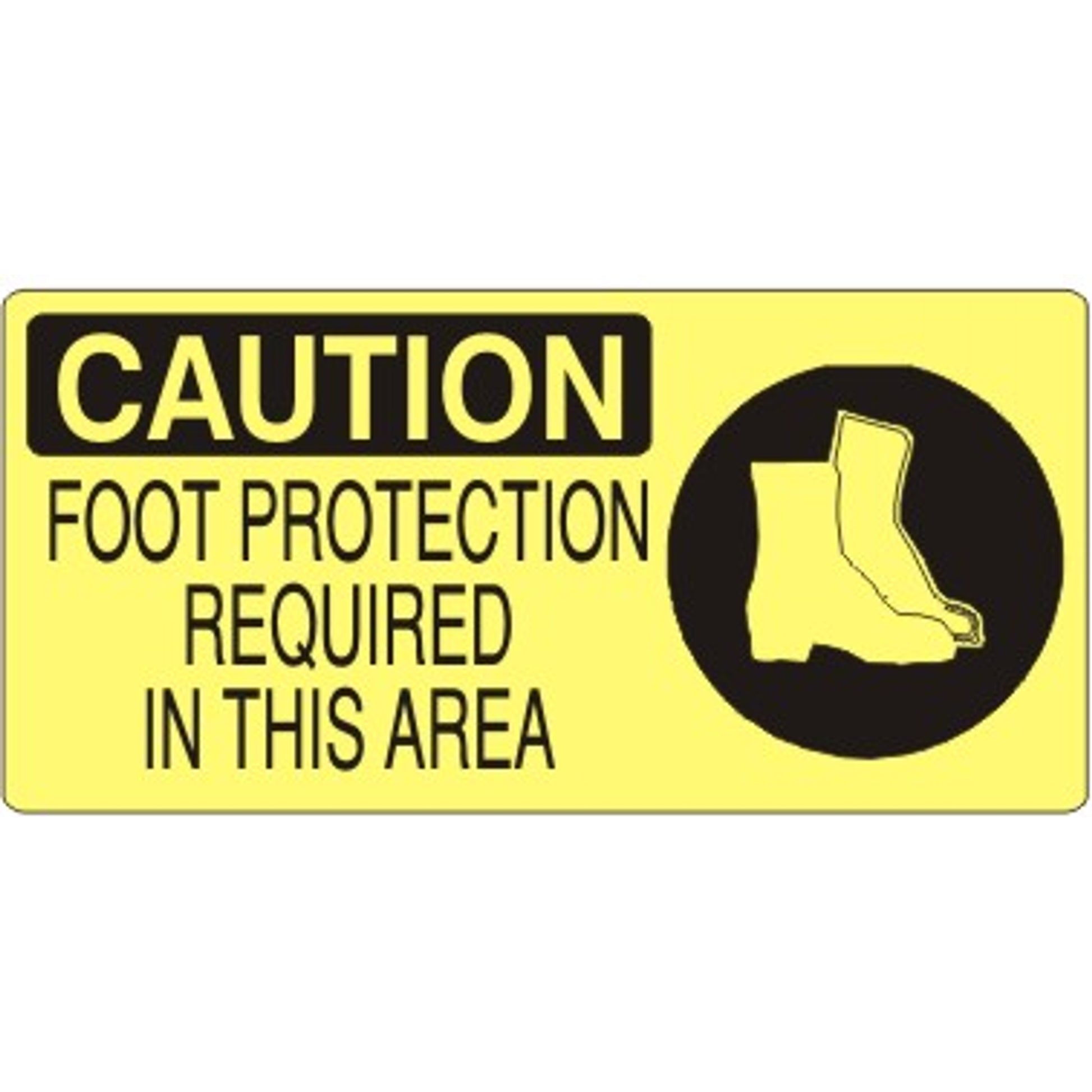 FOOT PROTECTION REQUIRED IN THIS AREA WITH BOOT PICTO - CAUTION SIGN - FOOT PROTECTION REQUIRED IN THIS AREA WITH BOOT PICTO - CAUTION SIGN, 7X17, Adhesive Vinyl