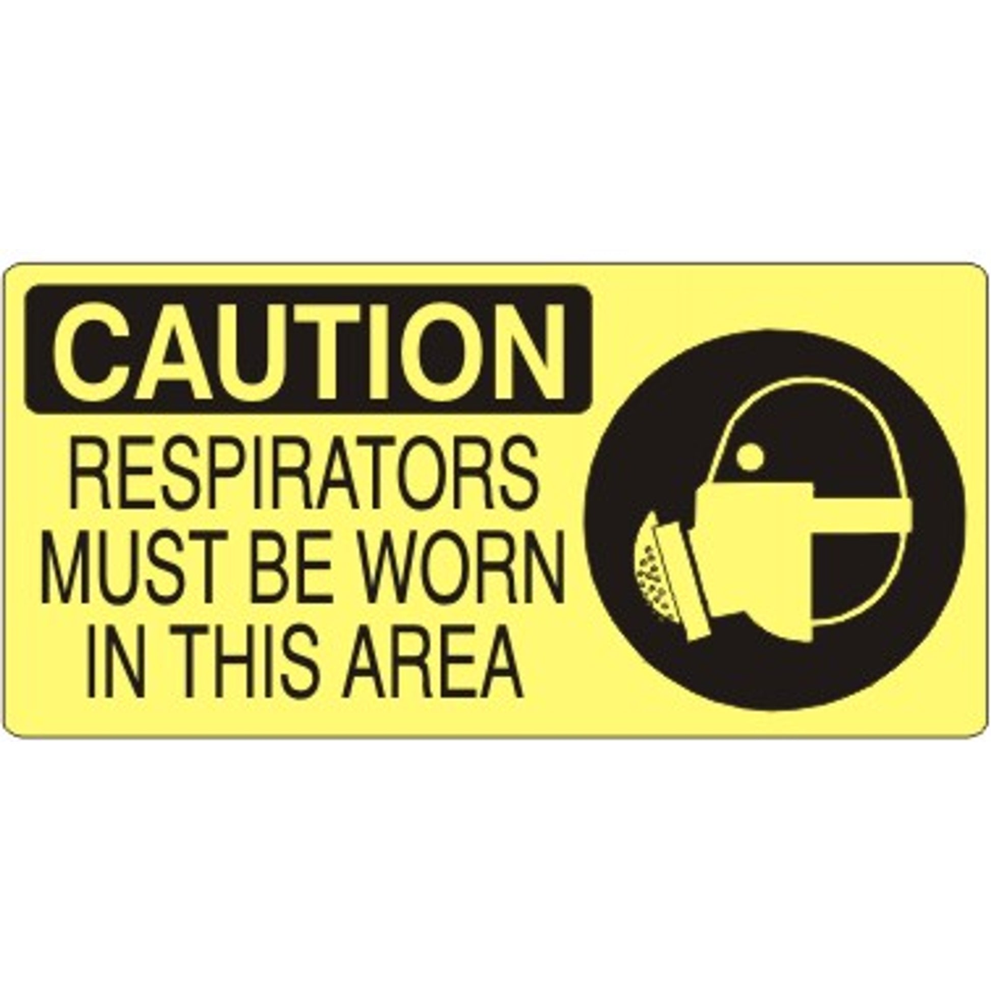 RESPIRATORS MUST BE WORN IN THIS AREA WITH RESPIRATOR PICTO - CAUTION SIGN - RESPIRATORS MUST BE WORN IN THIS AREA WITH RESPIRATOR PICTO - CAUTION SIGN, 7X17, Adhesive Vinyl