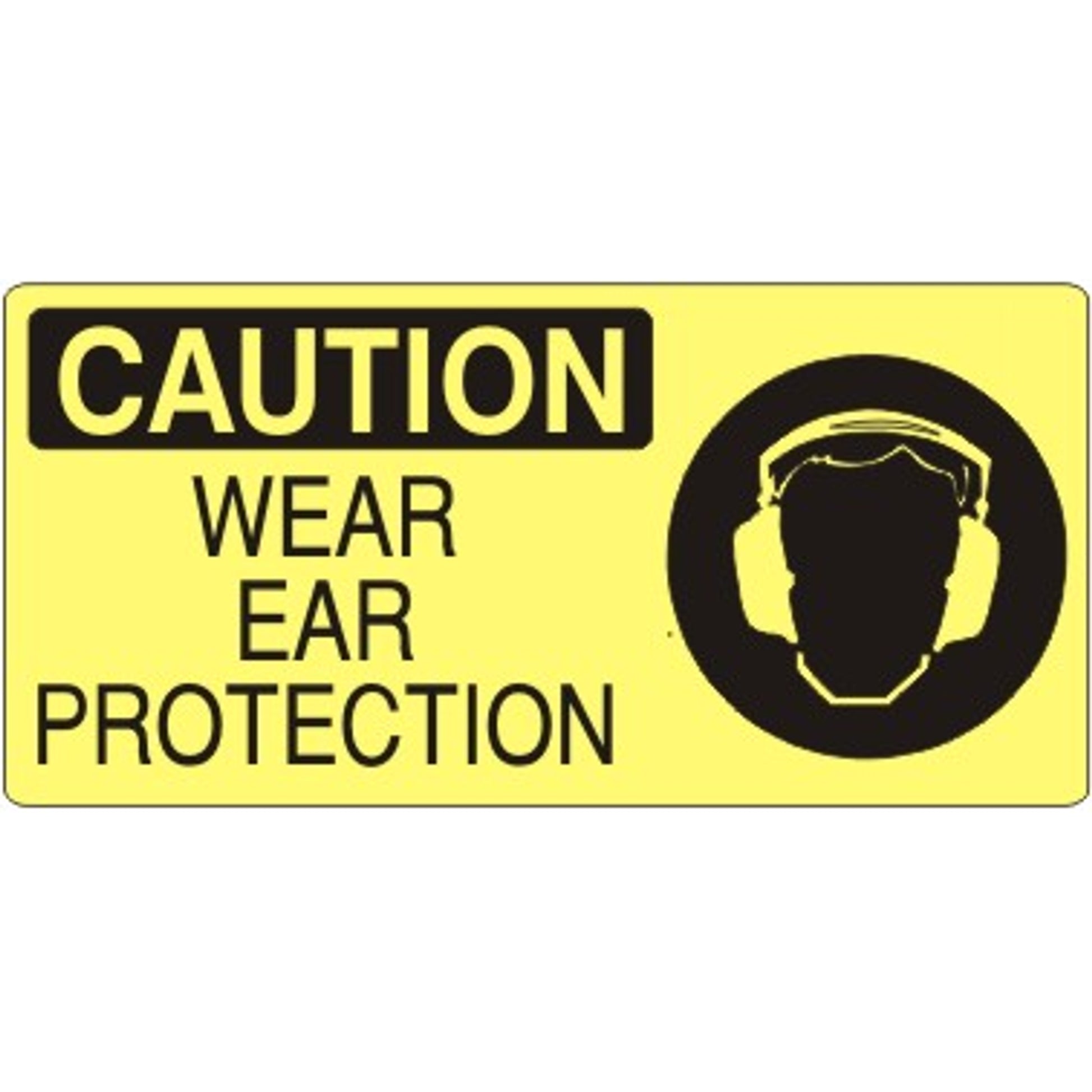 WEAR EAR PROTECTION WITH EAR PROTECTION PICTO - CAUTION SIGN - WEAR EAR PROTECTION WITH EAR PROTECTION PICTO - CAUTION SIGN, 7X17, Adhesive Vinyl