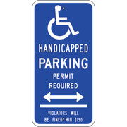 PICTO HANDICAPPED PARKING DUAL ARROWS VIOLATORS WILL BE FINED - HANDICAPPED PARKING SIGN - PICTO HANDICAPPED PARKING DUAL ARROWS VIOLATORS WILL BE FINED - HANDICAPPED PARKING SIGN, 24X12, Aluminum (.080) EGP Reflective