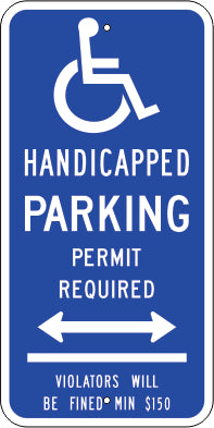PICTO HANDICAPPED PARKING DUAL ARROWS VIOLATORS WILL BE FINED - HANDICAPPED PARKING SIGN