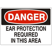 EAR PROTECTION REQUIRED IN THIS AREA - DANGER SIGN - EAR PROTECTION REQUIRED IN THIS AREA - DANGER SIGN, 14X20, Adhesive Vinyl