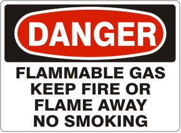 FLAMMABLE GAS KEEP FIRE OR FLAME AWAY NO SMOKING - DANGER SIGN