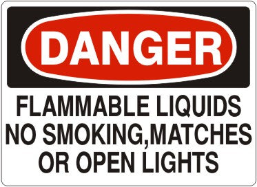 FLAMMABLE LIQUIDS NO SMOKING MATCHES OR OPEN LIGHTS - DANGER SIGN