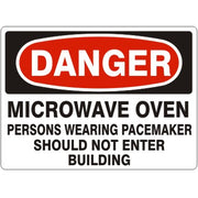 MICROWAVE OVEN PERSONS WEARING PACEMAKER SHOULD NOT ENTER BUILDING - DANGER SIGN - MICROWAVE OVEN PERSONS WEARING PACEMAKER SHOULD NOT ENTER BUILDING - DANGER SIGN, 14X20, Adhesive Vinyl