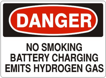 NO SMOKING BATTERY CHARGING EMITS HYDROGEN GAS - DANGER SIGN