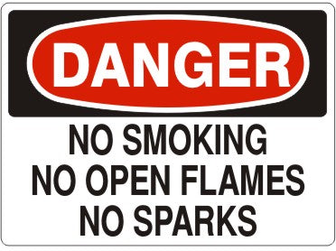 NO SMOKING NO OPEN FLAMES NO SPARKS - DANGER SIGN