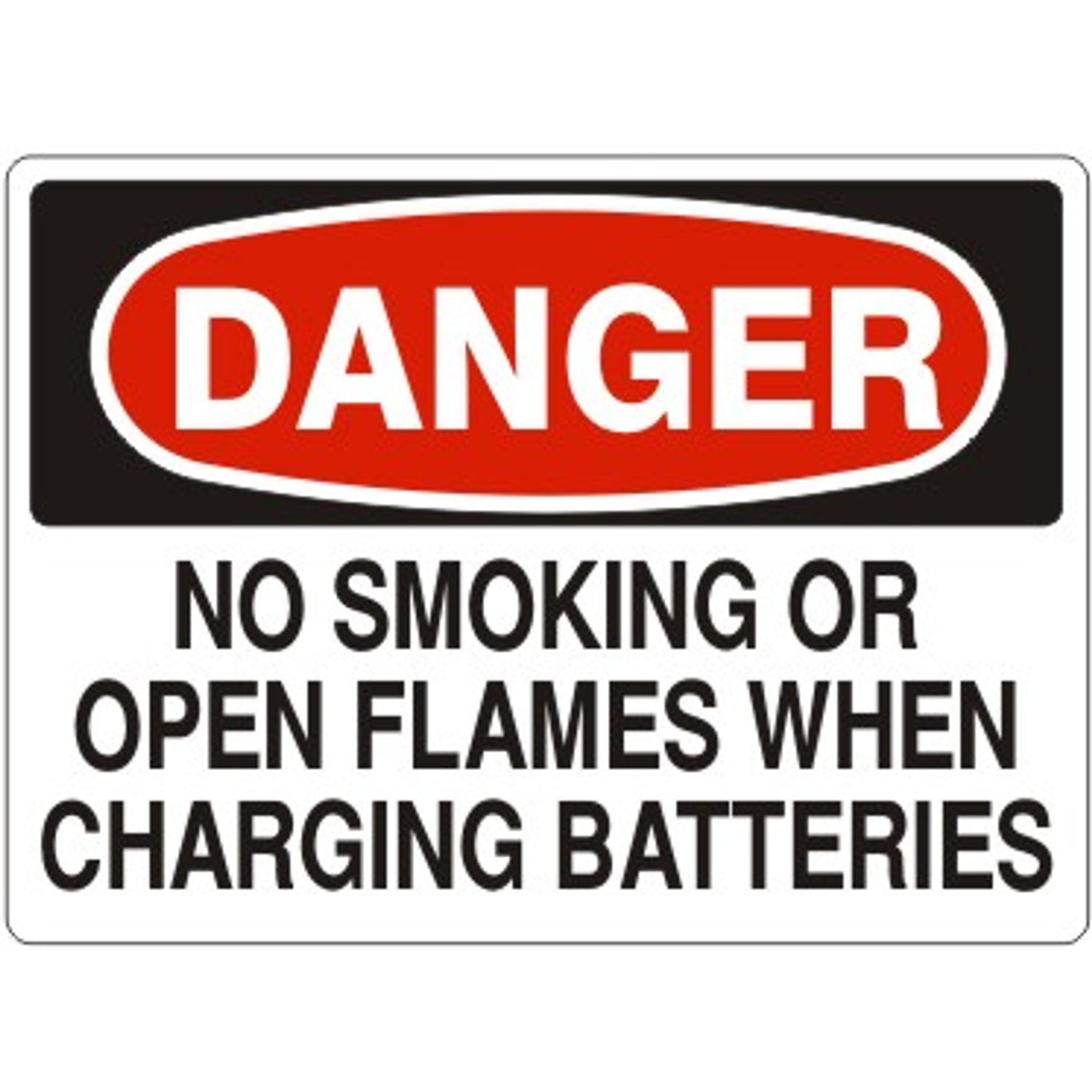NO SMOKING OR OPEN FLAMES WHEN CHARGING BATTERIES - DANGER SIGN - NO SMOKING OR OPEN FLAMES WHEN CHARGING BATTERIES - DANGER SIGN, 14X20, Adhesive Vinyl