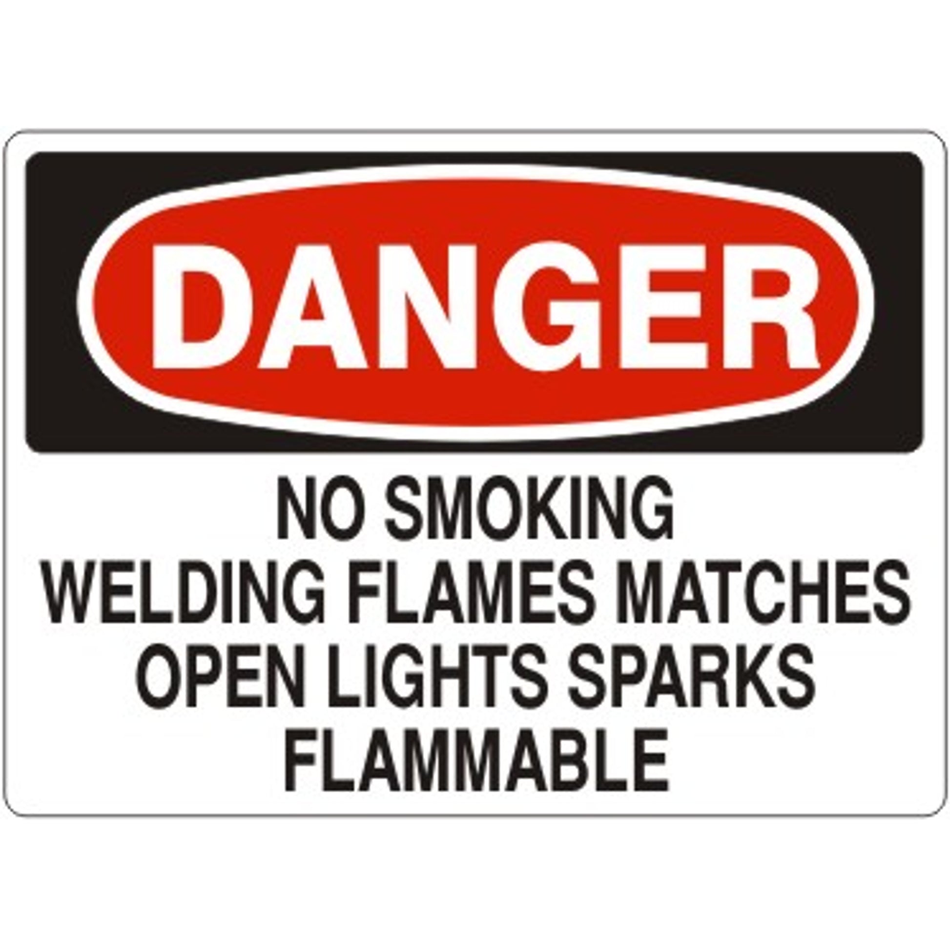 NO SMOKING WELDING FLAMES MATCHES OPEN LIGHTS SPARKS FLAMMABLE - DANGER SIGN - NO SMOKING WELDING FLAMES MATCHES OPEN LIGHTS SPARKS FLAMMABLE - DANGER SIGN, 14X20, Adhesive Vinyl