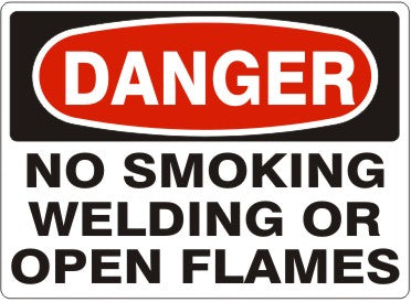 NO SMOKING WELDING OR OPEN FLAMES - DANGER SIGN