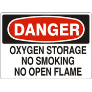OXYGEN STORAGE NO SMOKING NO OPEN FLAME - DANGER SIGN - OXYGEN STORAGE NO SMOKING NO OPEN FLAME - DANGER SIGN, 14X20, Adhesive Vinyl