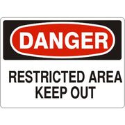 RESTRICTED AREA KEEP OUT - DANGER SIGN - RESTRICTED AREA KEEP OUT - DANGER SIGN, 14X20, Adhesive Vinyl
