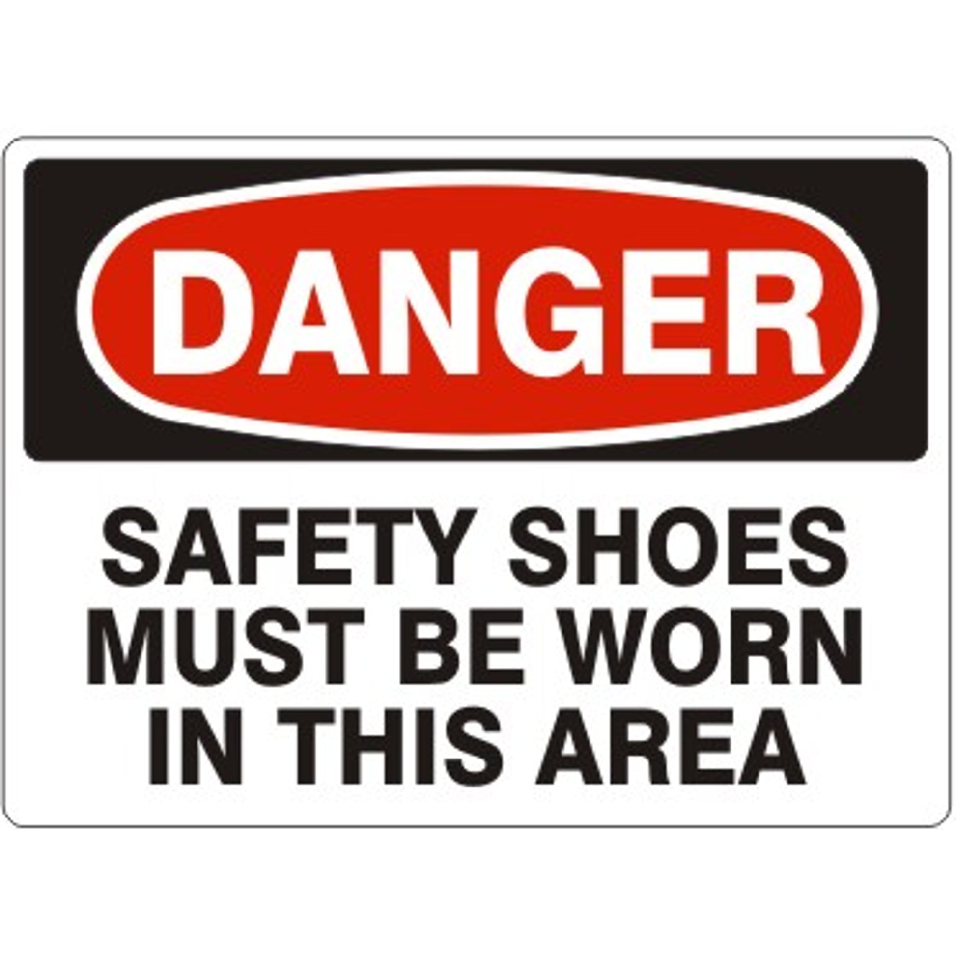 SAFETY SHOES MUST BE WORN IN THIS AREA - DANGER SIGN - SAFETY SHOES MUST BE WORN IN THIS AREA - DANGER SIGN, 14X20, Adhesive Vinyl