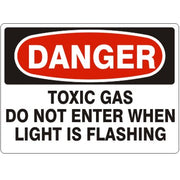 TOXIC GAS DO NOT ENTER WHEN LIGHT IS FLASHING - DANGER SIGN - TOXIC GAS DO NOT ENTER WHEN LIGHT IS FLASHING - DANGER SIGN, 14X20, Adhesive Vinyl