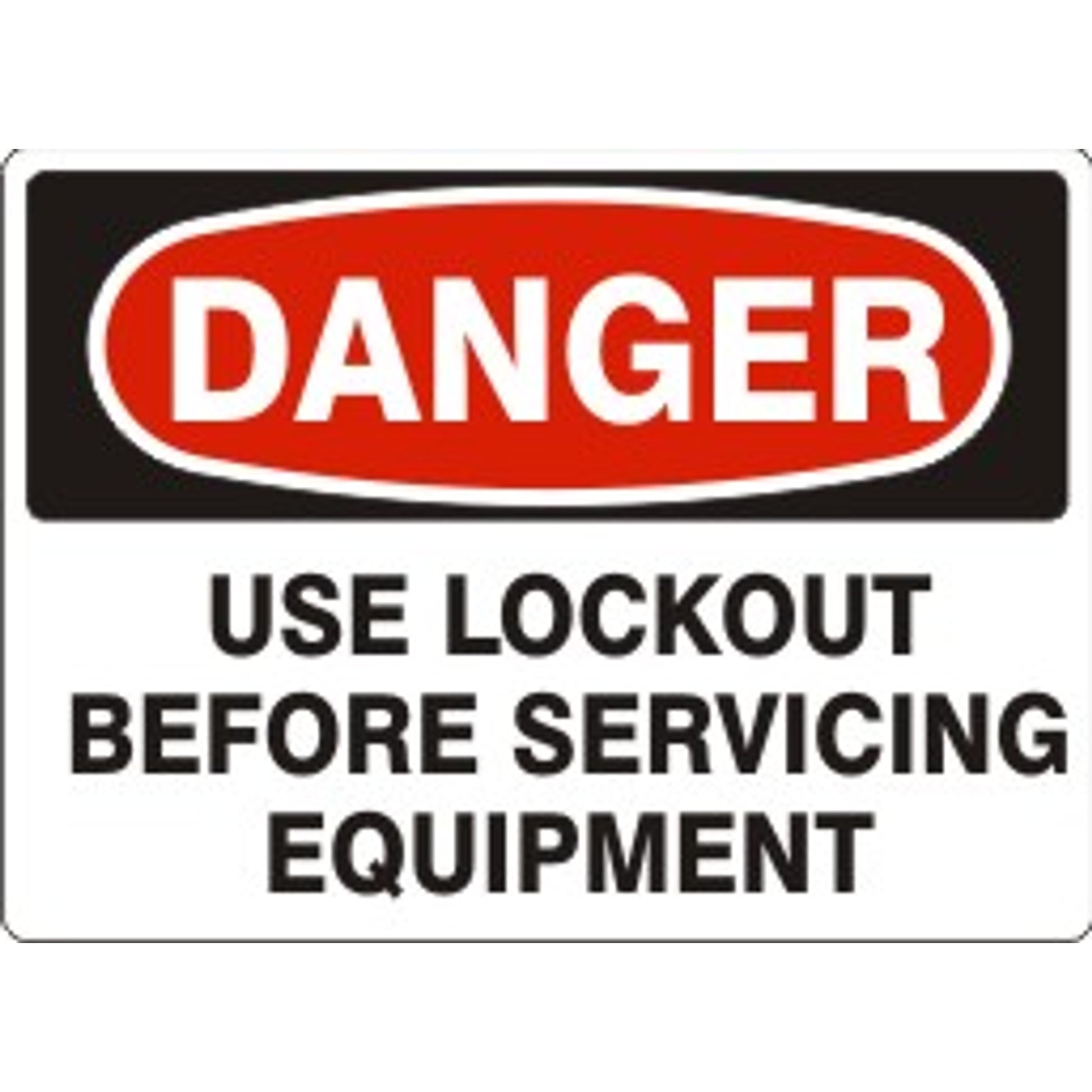 USE LOCKOUT BEFORE SERVICING EQUIPMENT - DANGER SIGN - USE LOCKOUT BEFORE SERVICING EQUIPMENT - DANGER SIGN, 14X20, Adhesive Vinyl