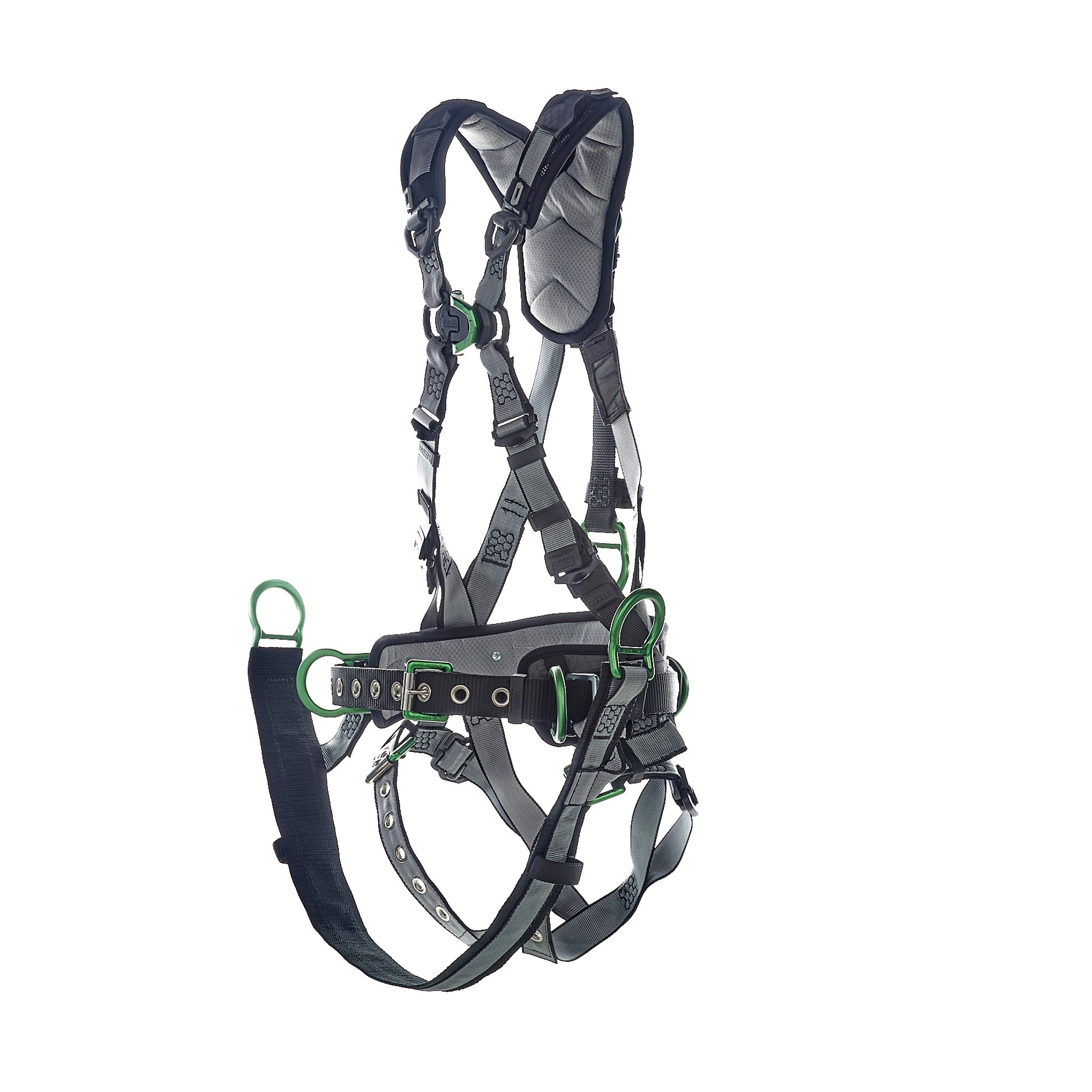 MSA V-FIT Derrick Harness w/Back, Front & Side D-Rings - Tongue Buckle Leg Straps - Shoulder Padding - Extra Large - 10195206