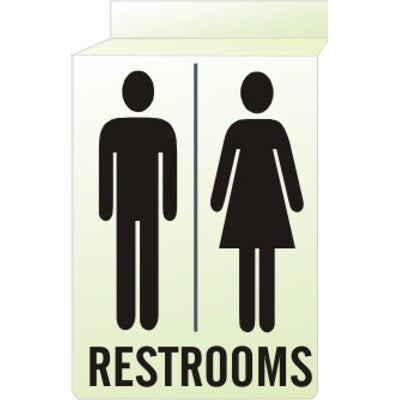 RESTROOMS WITH PICTO OF MAN AND WOMAN - CEILING SIGN - RESTROOMS WITH PICTO OF MAN AND WOMAN - CEILING SIGN, 14x10, Aluminum Glow