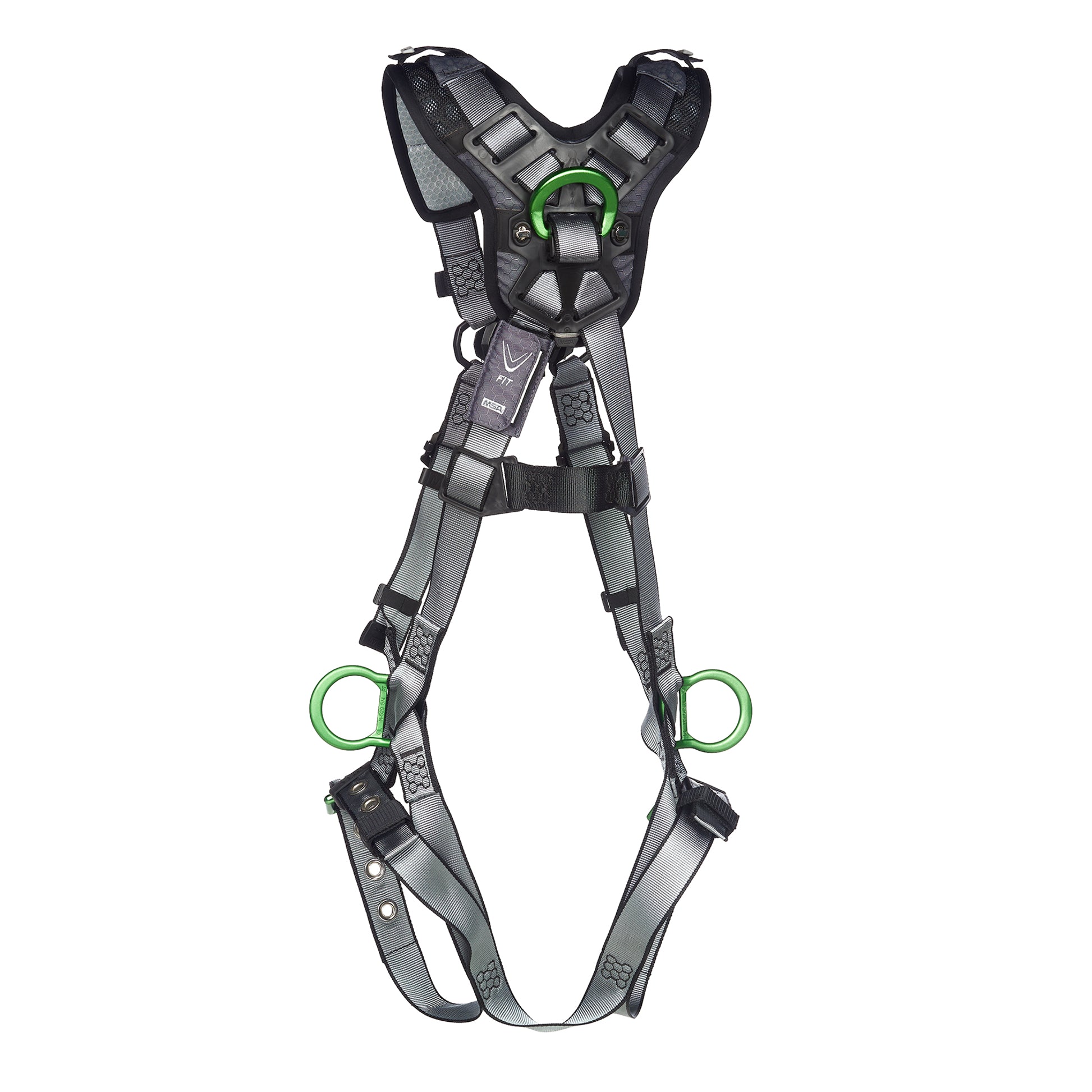 MSA V-FIT Harness w/Back, Front & Side D-Rings - Tongue Buckle Leg Straps - Shoulder Padding - Extra Small - 10194896