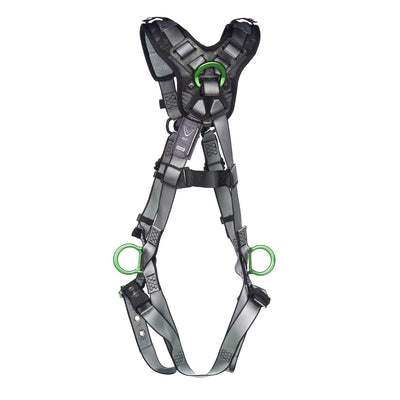 MSA V-FIT Harness w/Back, Front & Side D-Rings - Tongue Buckle Leg Straps - Shoulder Padding - Extra Small - 10194896