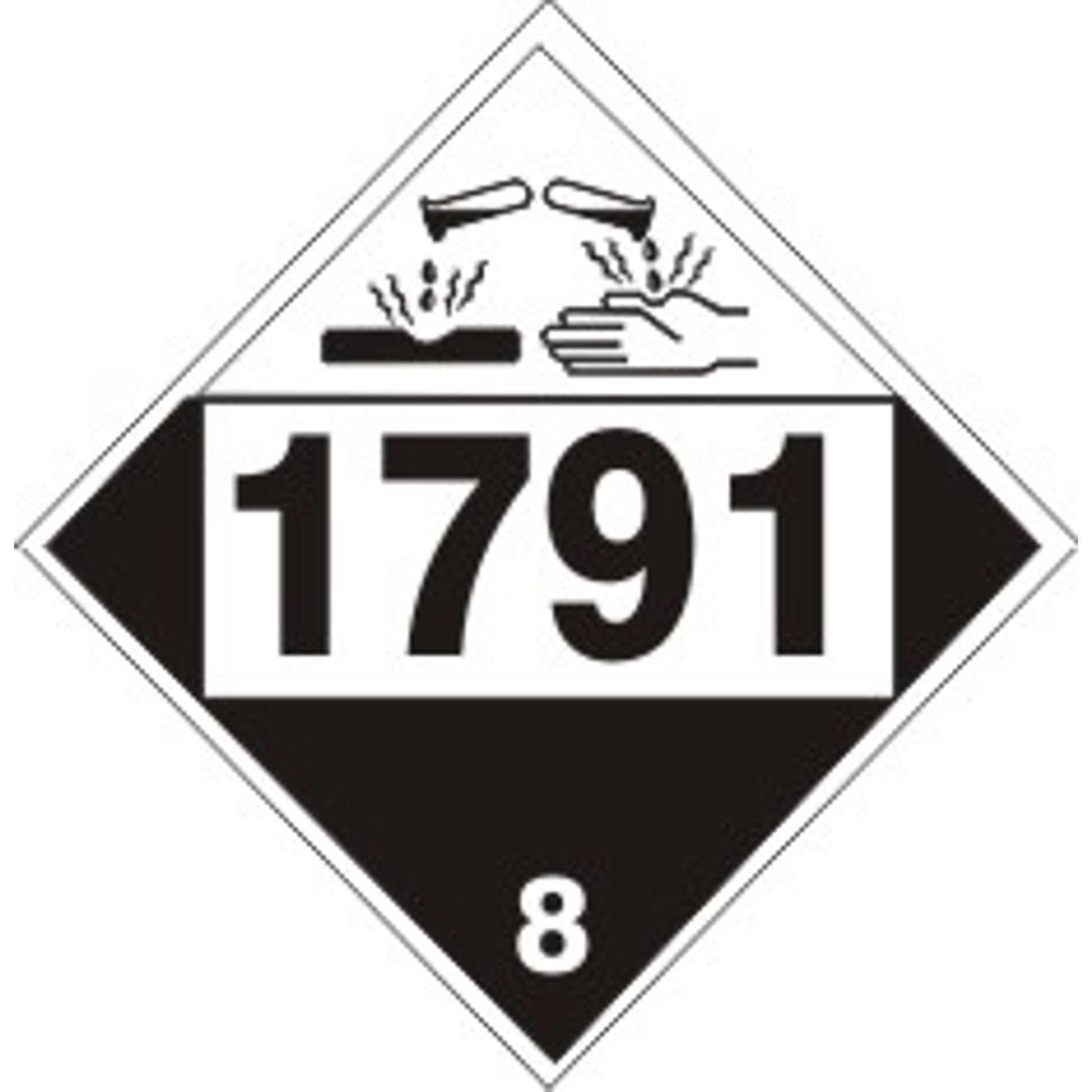 1791 HYPOCHLORITE SOLUTIONS, N.O.S. - CLASS 8 PLACARD - 1791 HYPOCHLORITE SOLUTIONS, N.O.S. - CLASS 8 PLACARD, 10.75, Magnetic