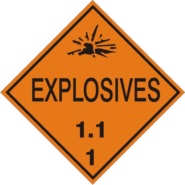 EXPLOSIVES 1.1 - CLASS 1 DOT PLACARD - EXPLOSIVES 1.1 - CLASS 1 DOT PLACARD, 10.75, Magnetic