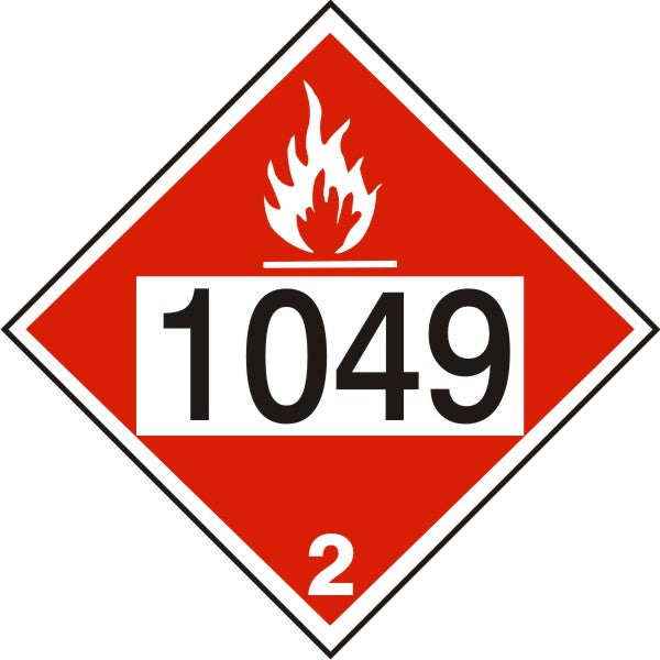 1049 HYDROGEN  COMPRESSED FLAMMABLE GAS  HAZARD - CLASS 2 DOT PLACARD - 1049 HYDROGEN  COMPRESSED FLAMMABLE GAS  HAZARD - CLASS 2 DOT PLACARD, 10.75, Magnetic