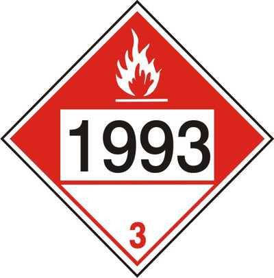 1993 COMBUSTIBLE LIQUID WITH WHITE TRIANGLE - CLASS 3 PLACARD