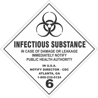 INFECTIOUS SUBSTANCE WITH DAMAGE AND LEAKAGE INSTRUCTIONS - CLASS 6 PLACARD