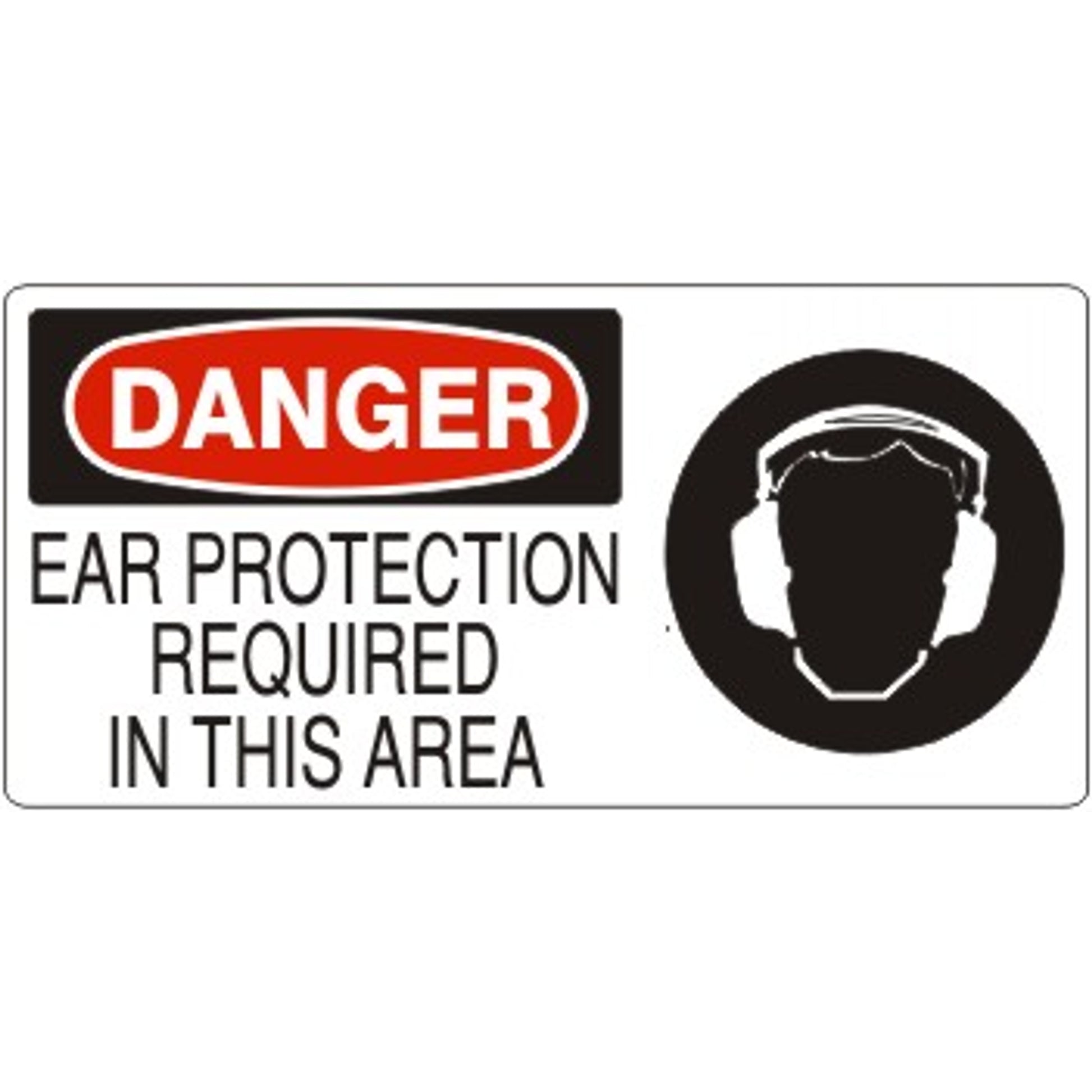 EAR PROTECTION REQUIRED IN THIS AREA WITH  EAR PROTECTION PICTO - DANGER SIGN - EAR PROTECTION REQUIRED IN THIS AREA WITH  EAR PROTECTION PICTO - DANGER SIGN, 7X17, Adhesive Vinyl