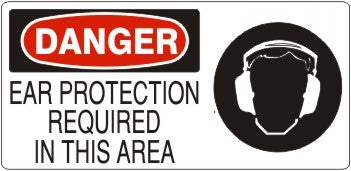 EAR PROTECTION REQUIRED IN THIS AREA WITH EAR PROTECTION PICTO - DANGER SIGN
