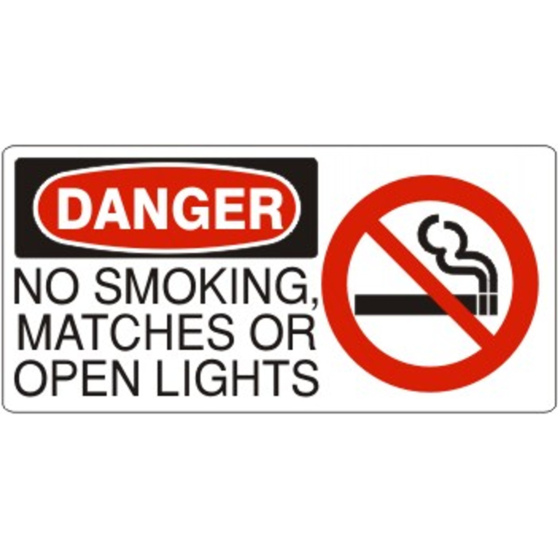 NO SMOKING  MATCHES OR  OPEN LIGHTS WITH SMOKING PICTO - DANGER SIGN - NO SMOKING  MATCHES OR  OPEN LIGHTS WITH SMOKING PICTO - DANGER SIGN, 7X17, Adhesive Vinyl