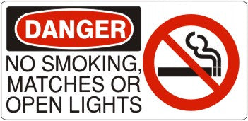 NO SMOKING MATCHES OR OPEN LIGHTS WITH SMOKING PICTO - DANGER SIGN