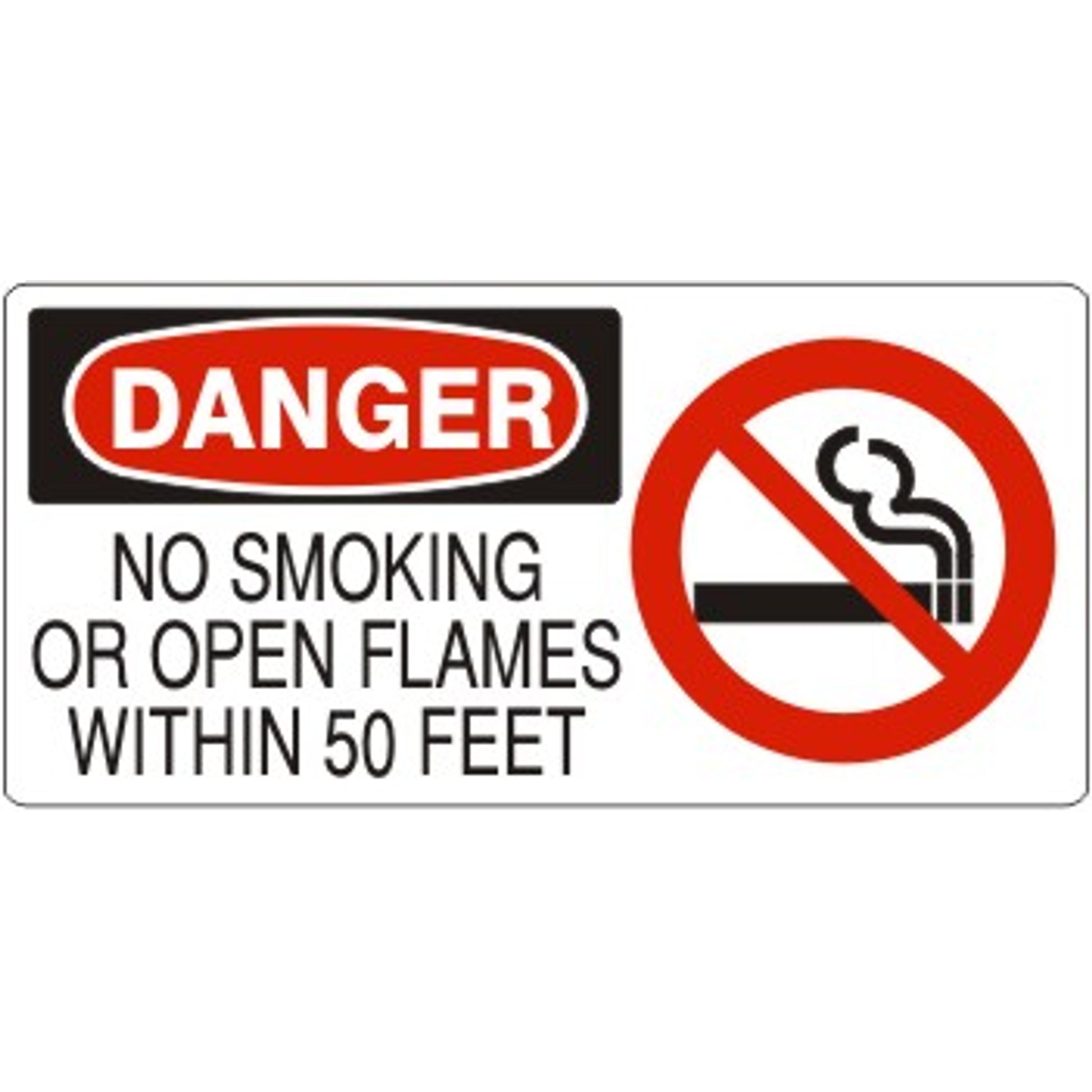 NO SMOKING OR OPEN FLAMES WITHIN 50 FEET  WITH SMOKING - DANGER SIGN - NO SMOKING OR OPEN FLAMES WITHIN 50 FEET  WITH SMOKING - DANGER SIGN, 7X17, Adhesive Vinyl