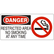 RESTRICTED AREA NO SMOKING AT ANY TIME WITH SMOKING PICTO - DANGER SIGN - RESTRICTED AREA NO SMOKING AT ANY TIME WITH SMOKING PICTO - DANGER SIGN, 7X17, Adhesive Vinyl