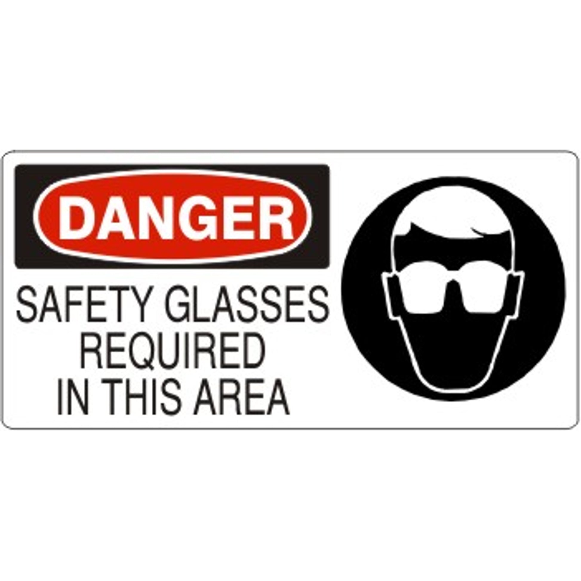 SAFETY GLASSES REQUIRED IN THIS AREA WITH GLASSES PICTO - DANGER SIGN - SAFETY GLASSES REQUIRED IN THIS AREA WITH GLASSES PICTO - DANGER SIGN, 7X17, Adhesive Vinyl