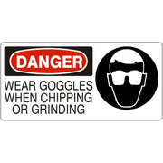 WEAR GOGGLES WHEN CHIPPING OR GRINDING WITH  EYE PROTECTION PICTO - DANGER SIGN - WEAR GOGGLES WHEN CHIPPING OR GRINDING WITH  EYE PROTECTION PICTO - DANGER SIGN, 7X17, Adhesive Vinyl